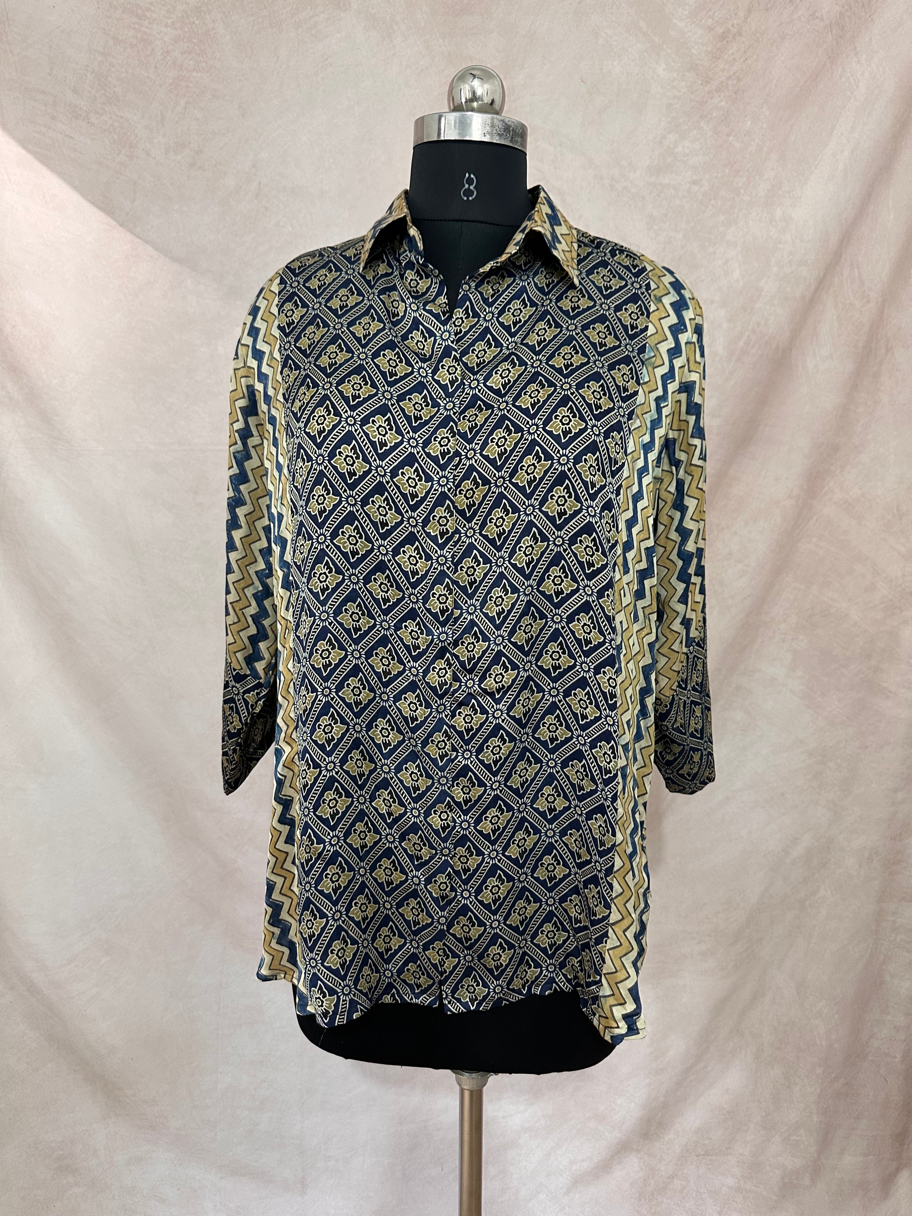 Pure Modal silk shirt with hand block print