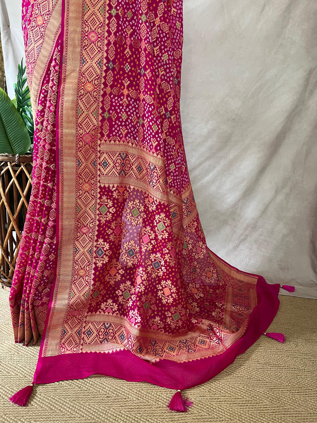 Pure Georgette banarasi sari with rai bandhani, stitched blouse
