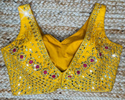 Yellow designer blouse with mirror work