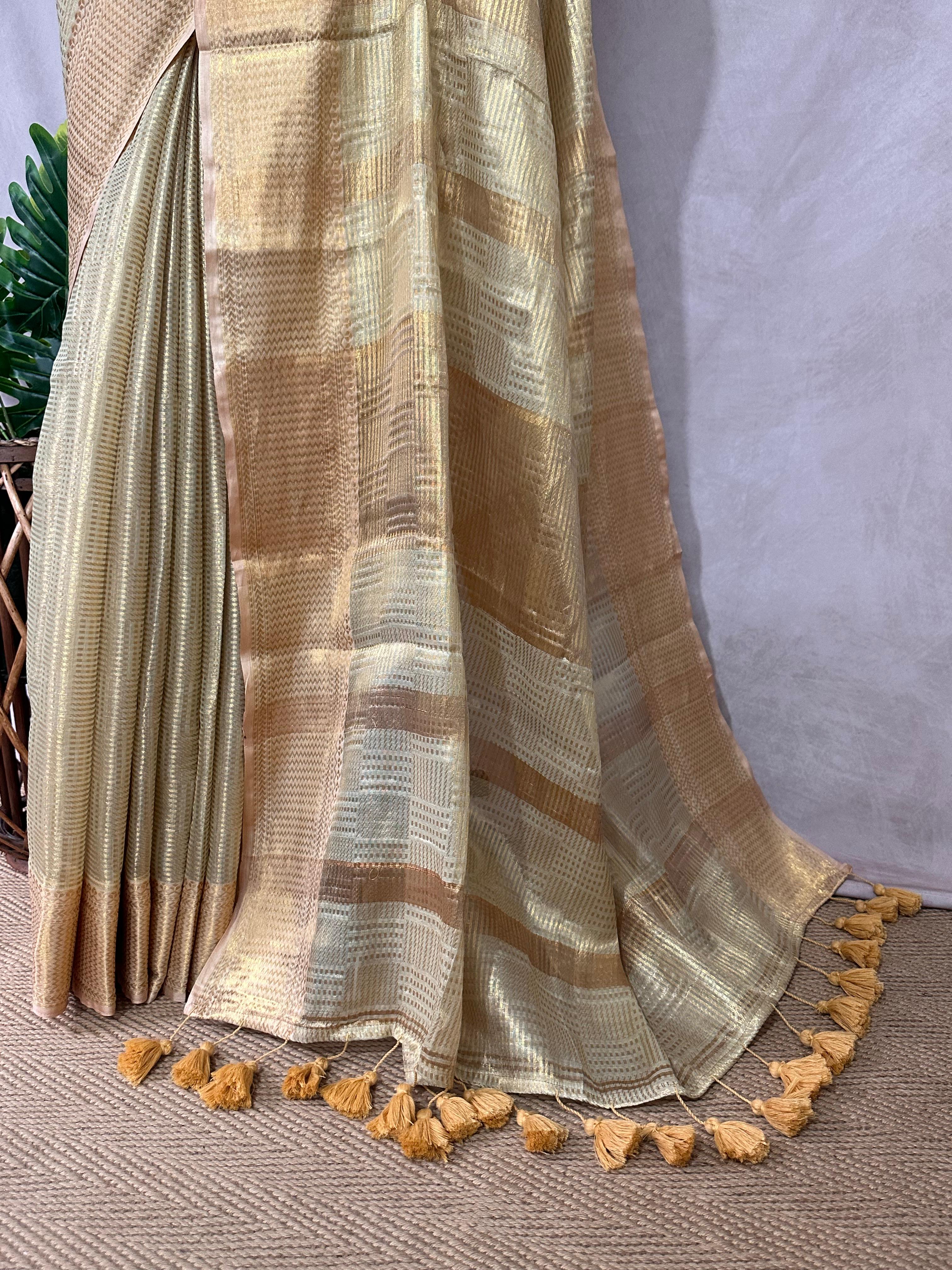 Modal tissue saree with stitched blouse