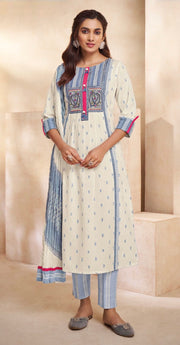 White and blue kurti with bottom and dupatta
