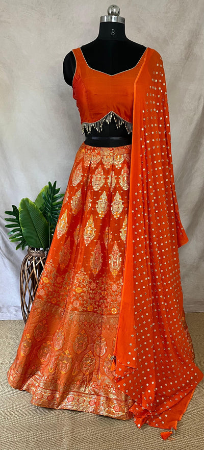 Orange Banarsi silk lehanga