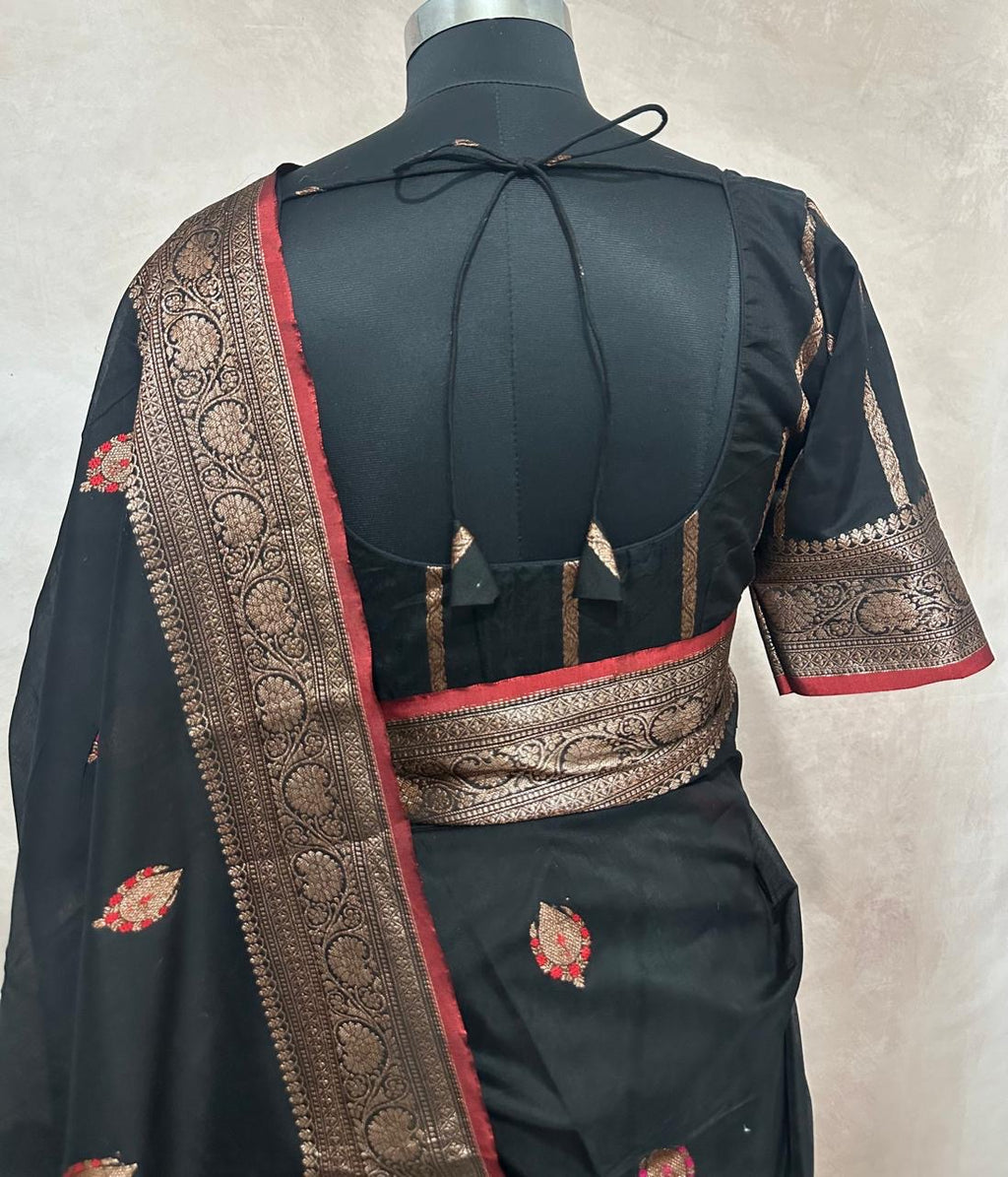 Banarsi cotton silk handloom saree with stitched blouse