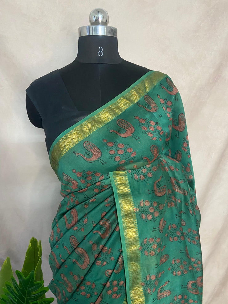 Nashpal Maheshwari cotton saree, Hand block printed with Natural dye