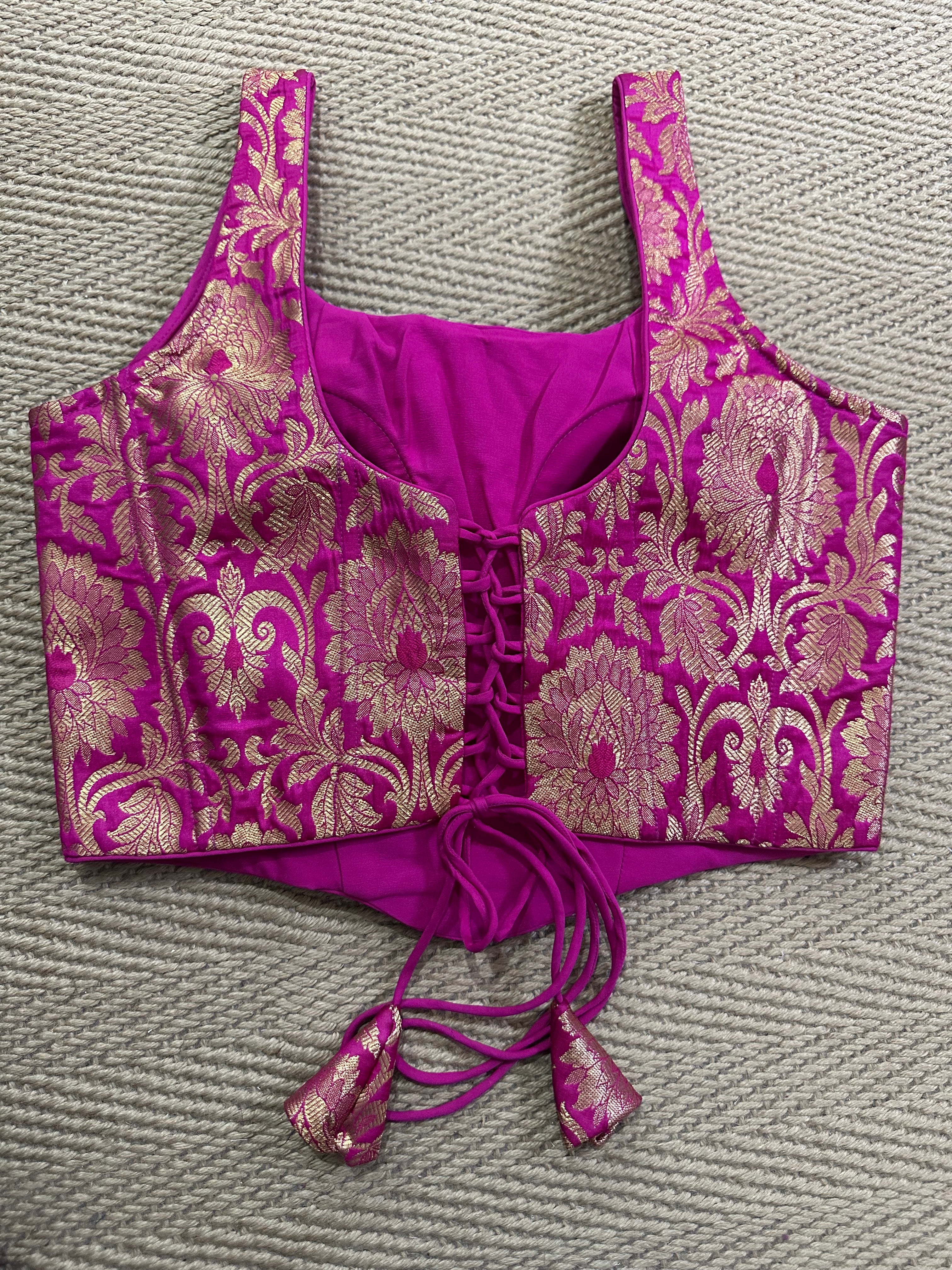Pink banarsi brocade Corset with back tie (fits from 36 to 42)