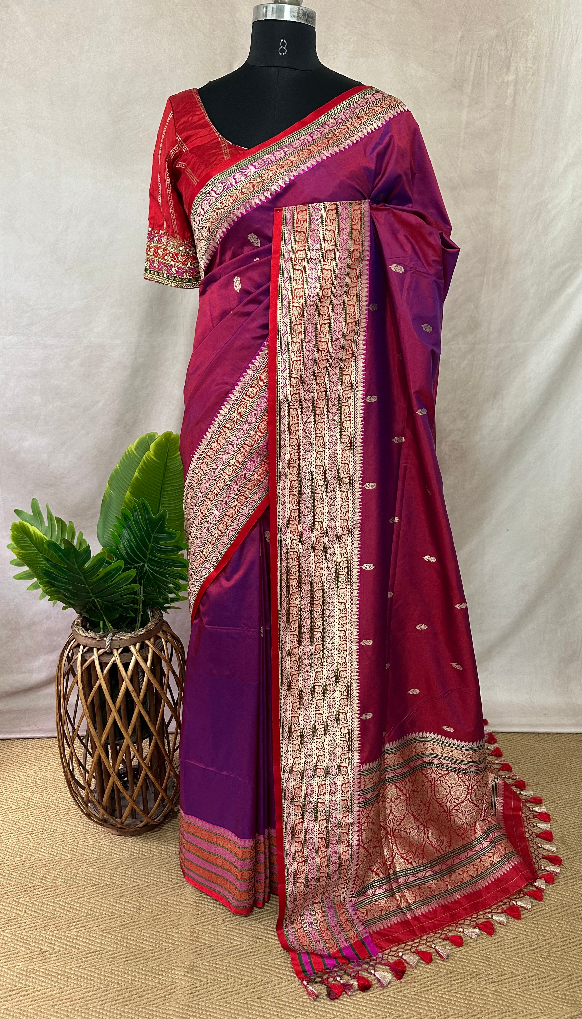 Katan banarsi saree with designer blouse