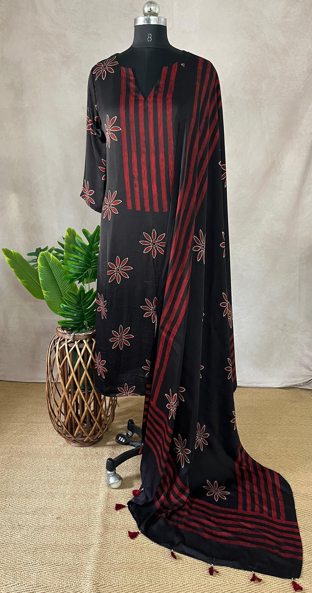 Modal silk kurti with Ajrakh hand block print