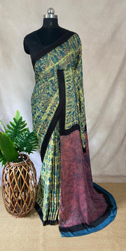 Nashpal Tussar by modal silk saree with hand block print with natural dye, with BP