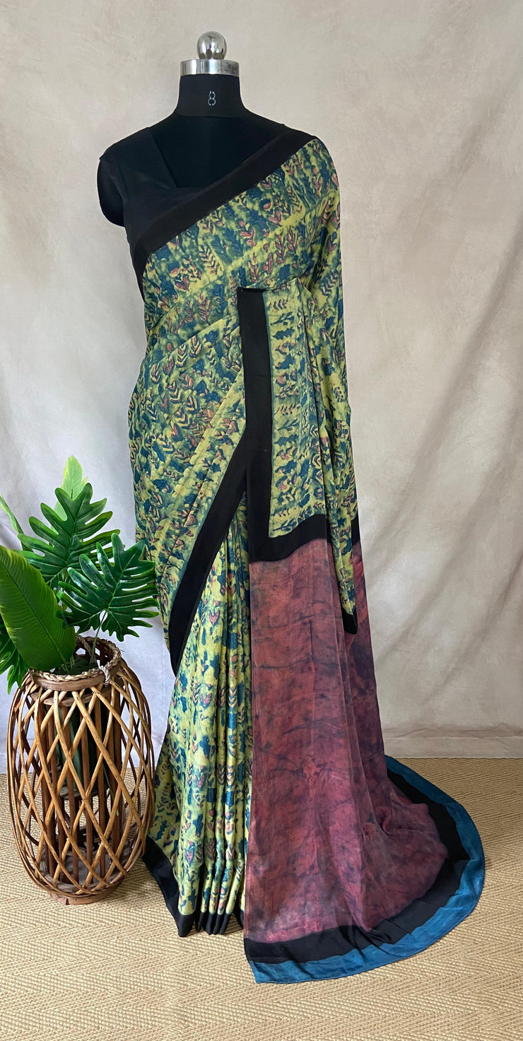 Nashpal Tussar by modal silk saree with hand block print with natural dye, with BP