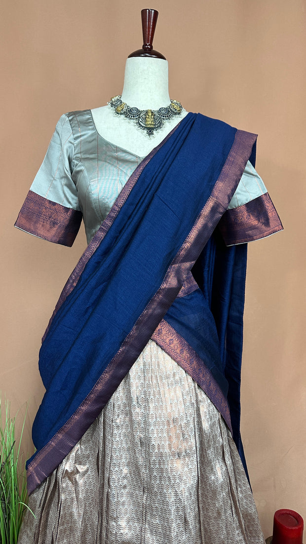 Semi silk brocade dhavani