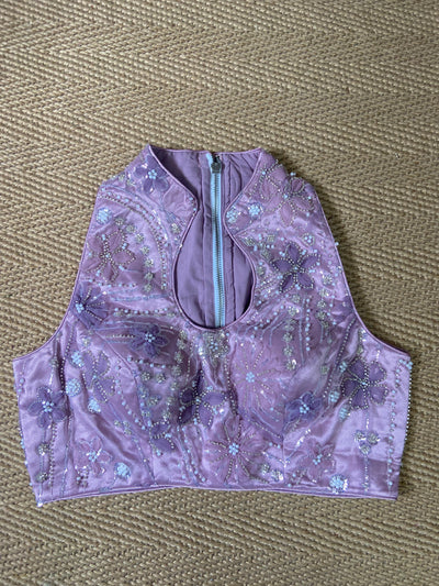 Lilac halter neck blouse with bead work