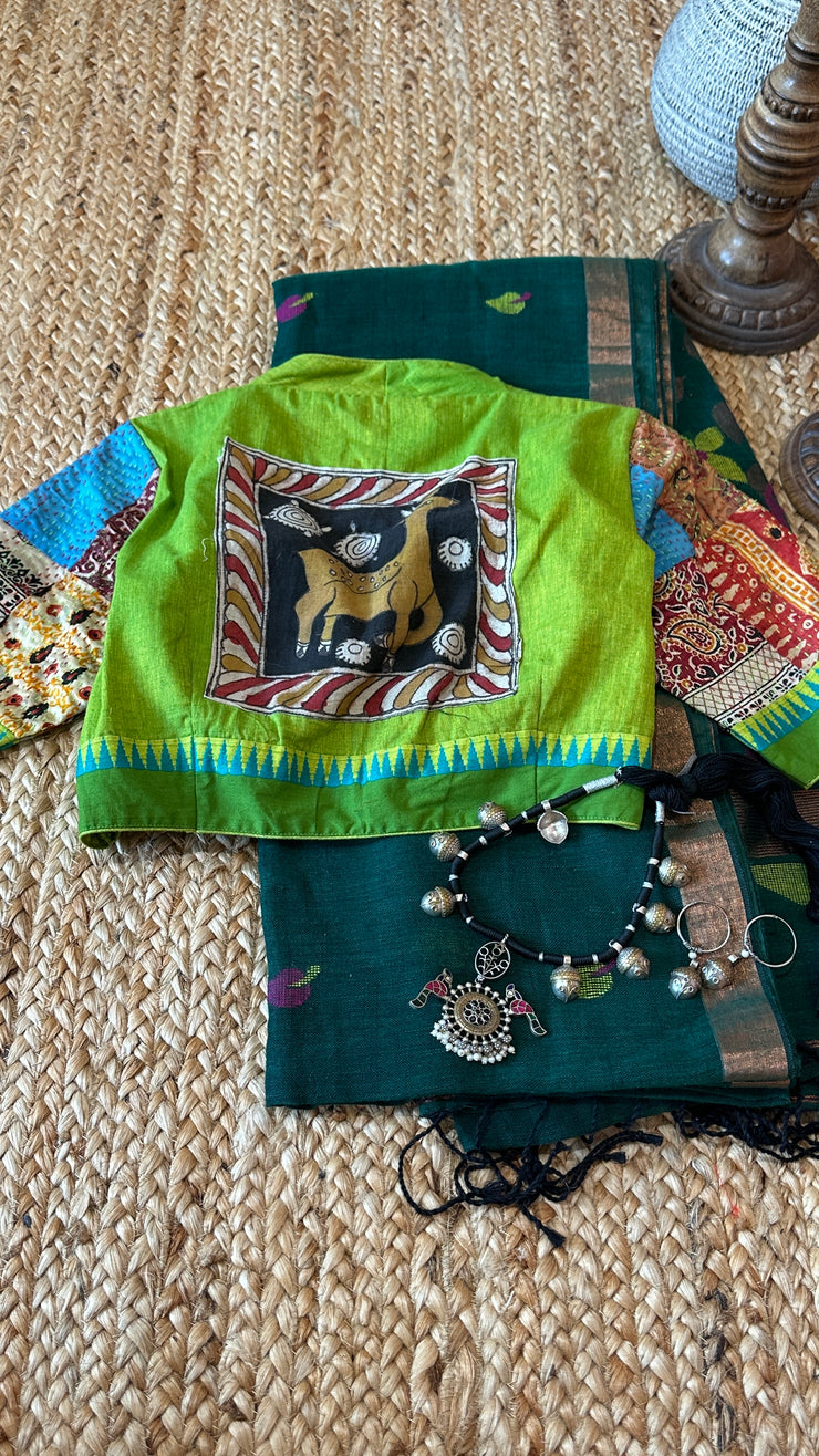 Handloom linen saree jamdani pallu