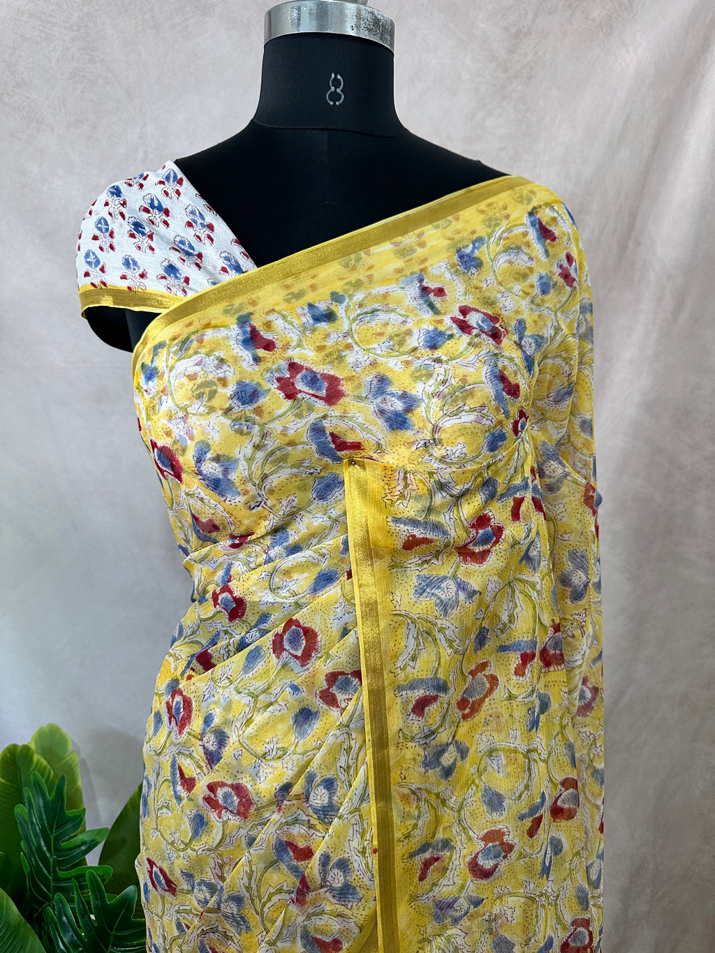 Premium handblock printed Pure Chiffon saree , with BP