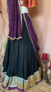 Black and Majenta 10 m flare skirt for garba with dupatta