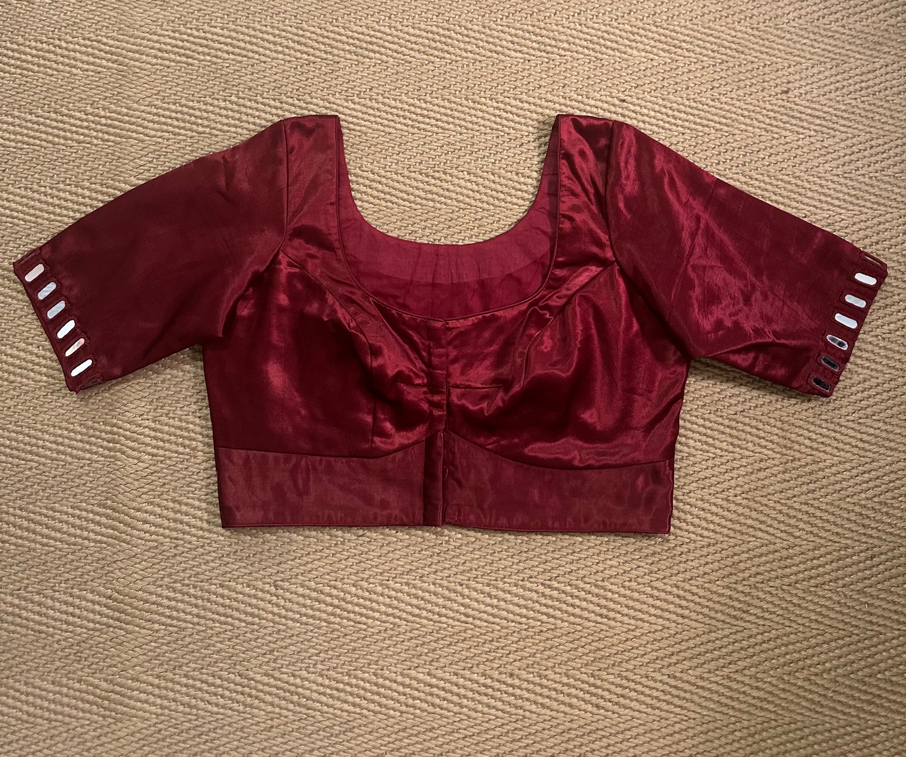 Maroon modal silk blouse with mirror work