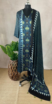 Modal silk kurti with Ajrakh hand block print