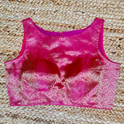 High-neck pink brocade blouse