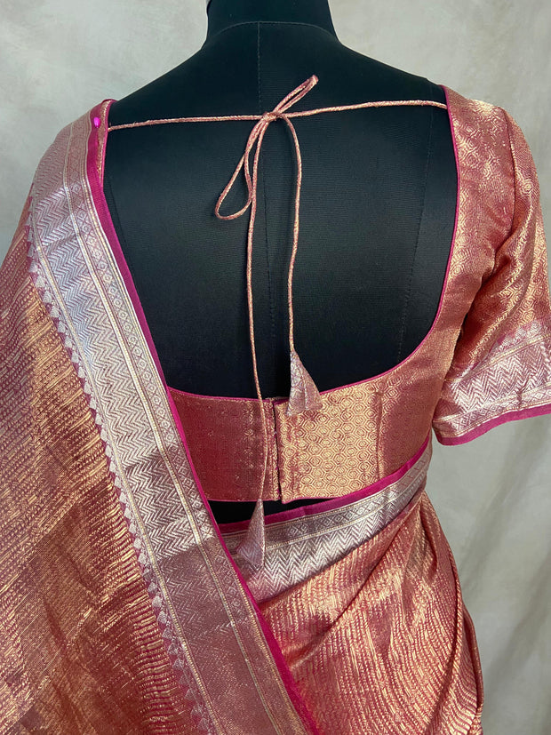 Majenta banarsi tissue silk saree with stitched blouse