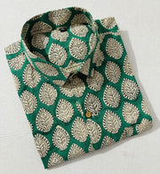 Jaipur cotton Green half sleeve cotton shirt with print