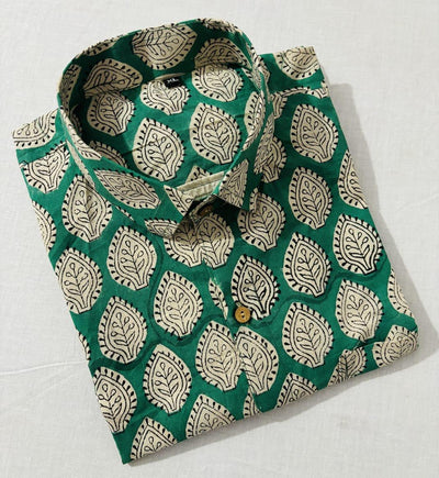Jaipur cotton Green half sleeve cotton shirt with print