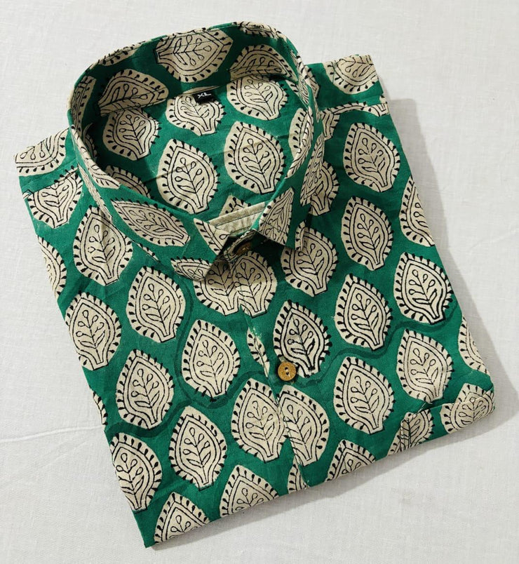 Jaipur cotton Green half sleeve cotton shirt with print