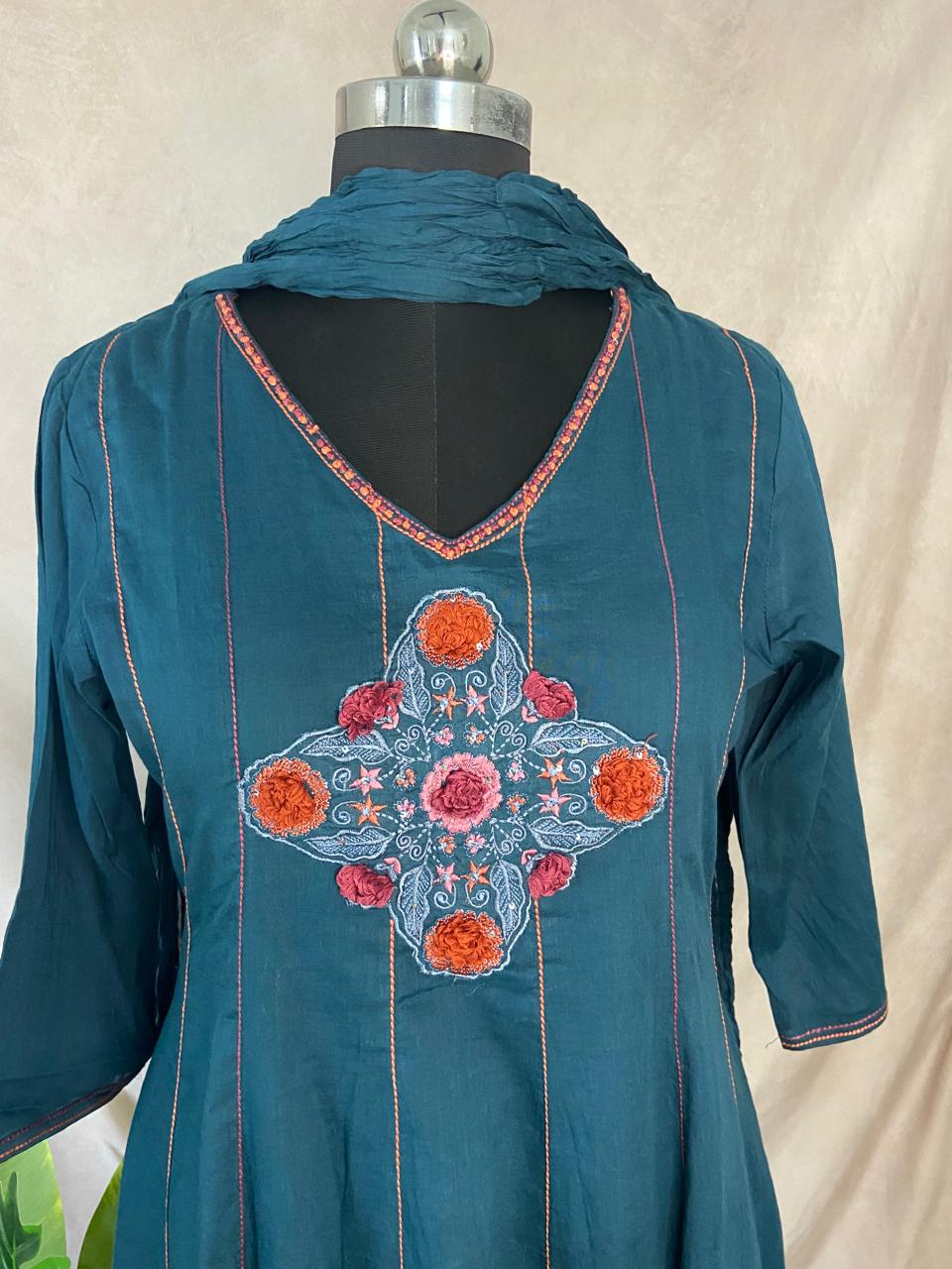 Blue anarkali kurta with dupatta and bottom