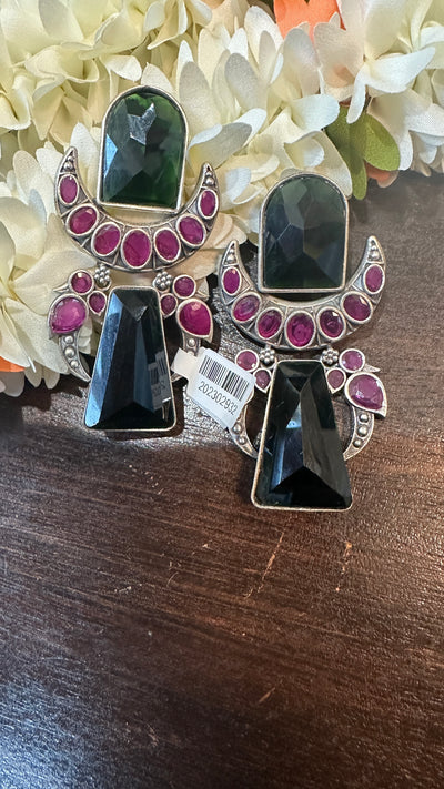 Green and pink stone earring