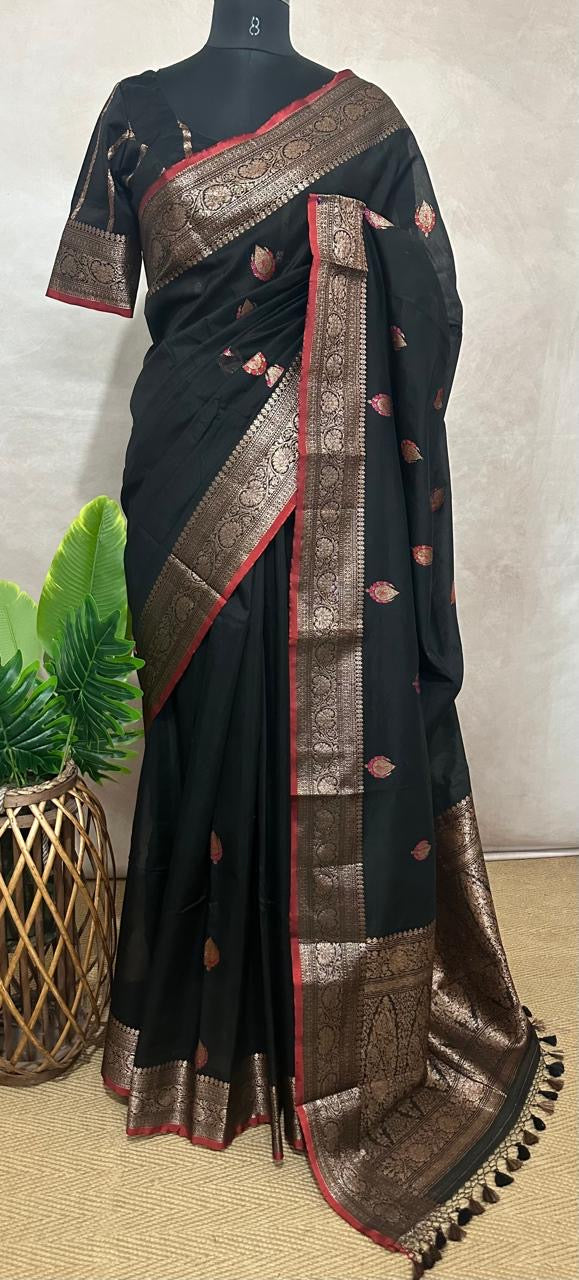 Banarsi cotton silk handloom saree with stitched blouse