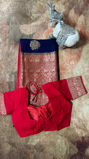 Khaddi georgette banarsi silk saree with stitched blouse