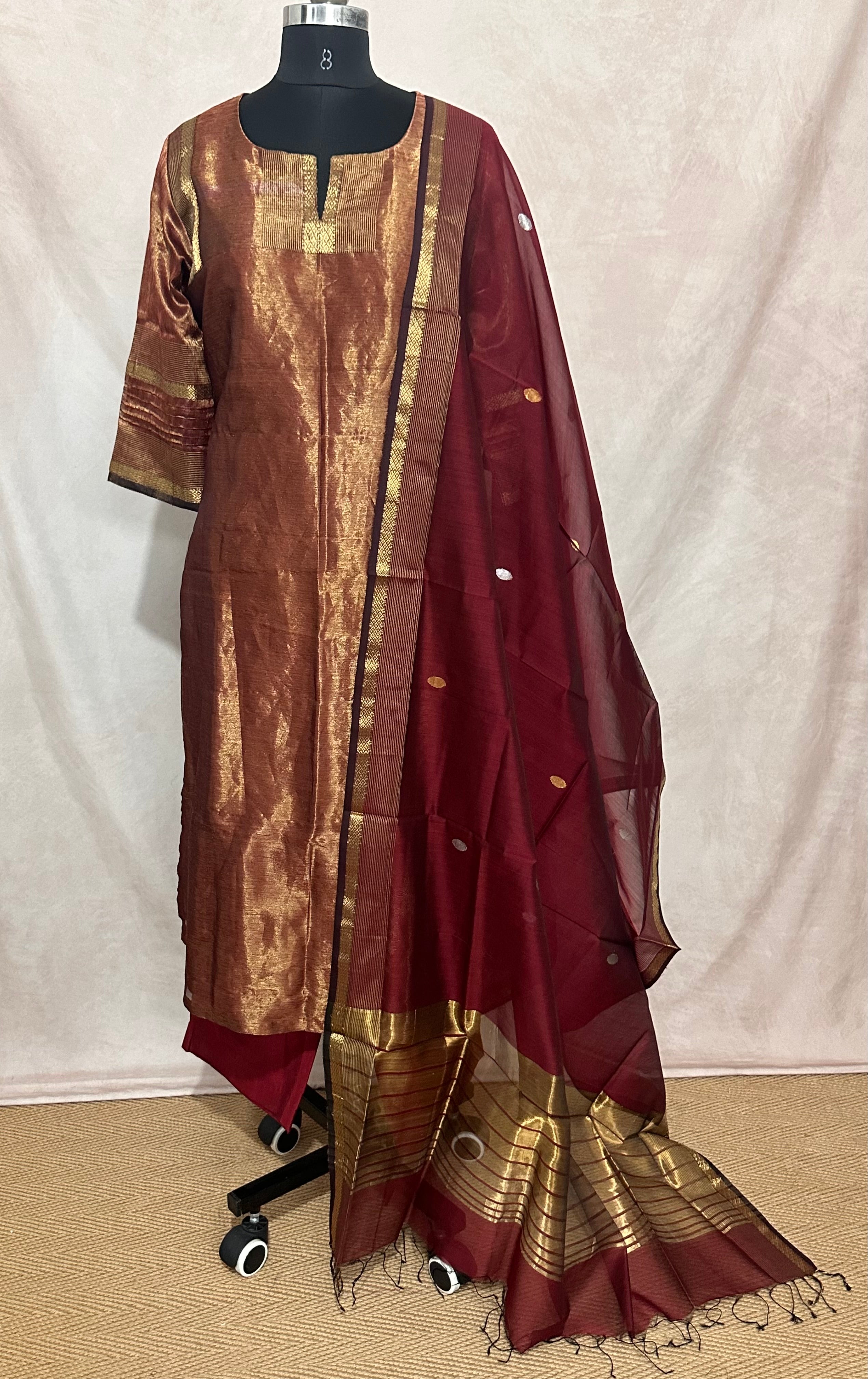 Maheshwari tissue cotton kurti with bottom and dupatta