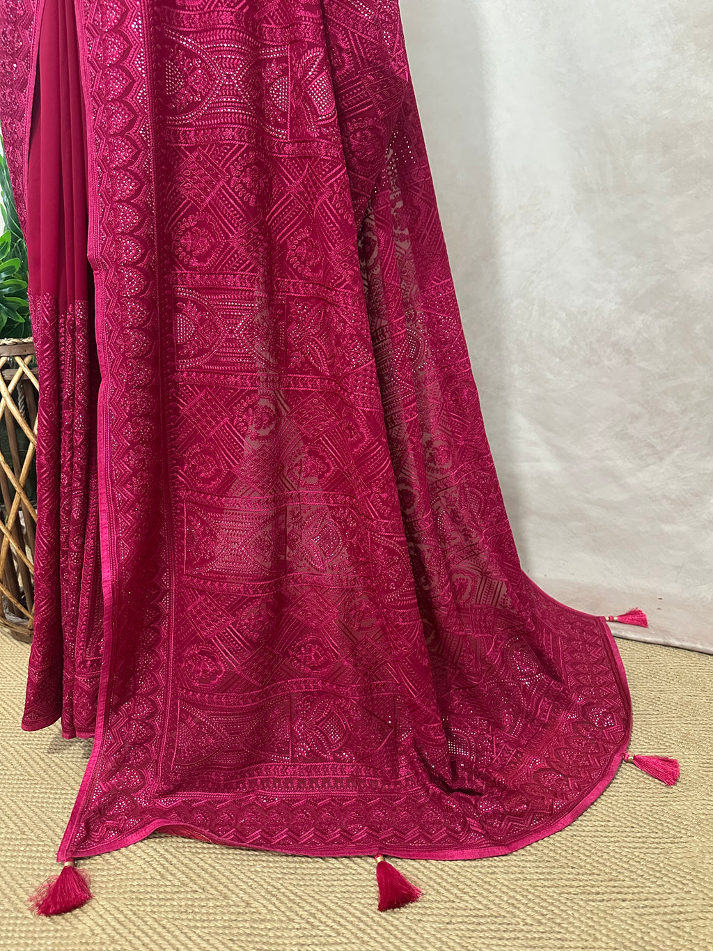Organza chikankari saree with stitched blouse