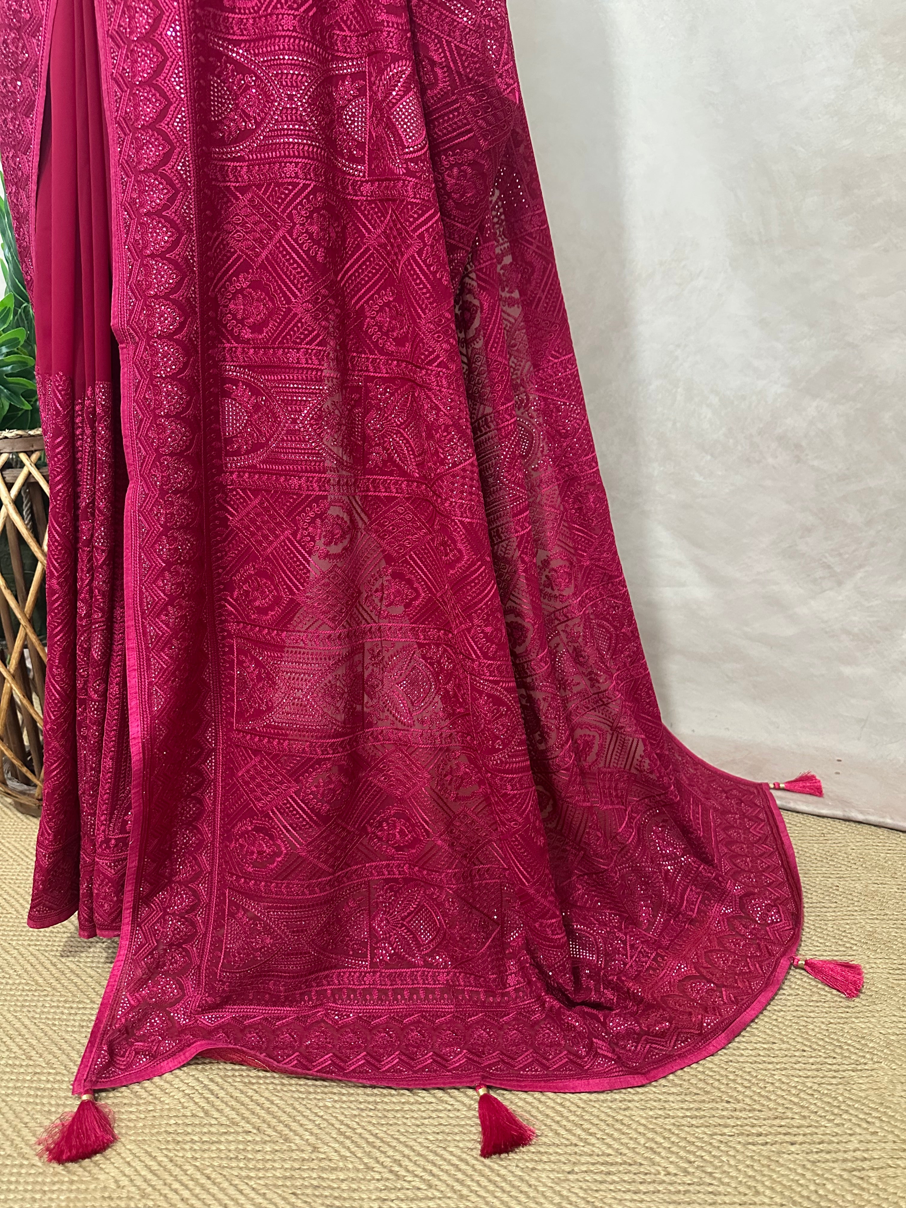 Organza chikankari saree with stitched blouse