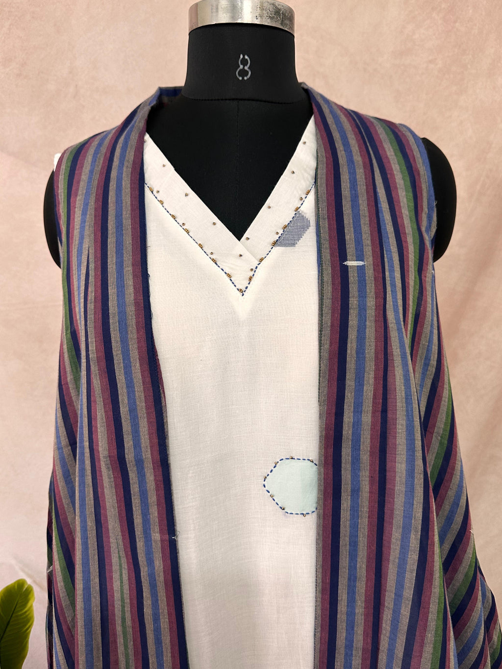 White pure cotton jamdani dress with long shrugg