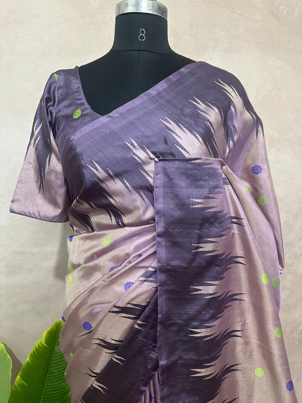 Handloom pure silk lilac gadwal silk saree with stitched blouse