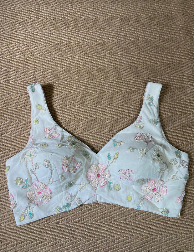 Off white tissue silk blouse with bead work