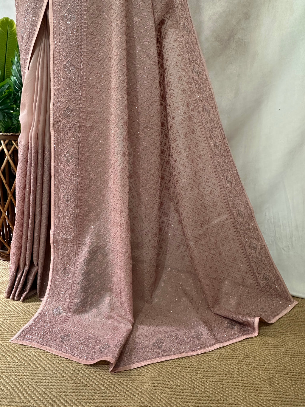 Georgette chikankari saree with stitched blouse