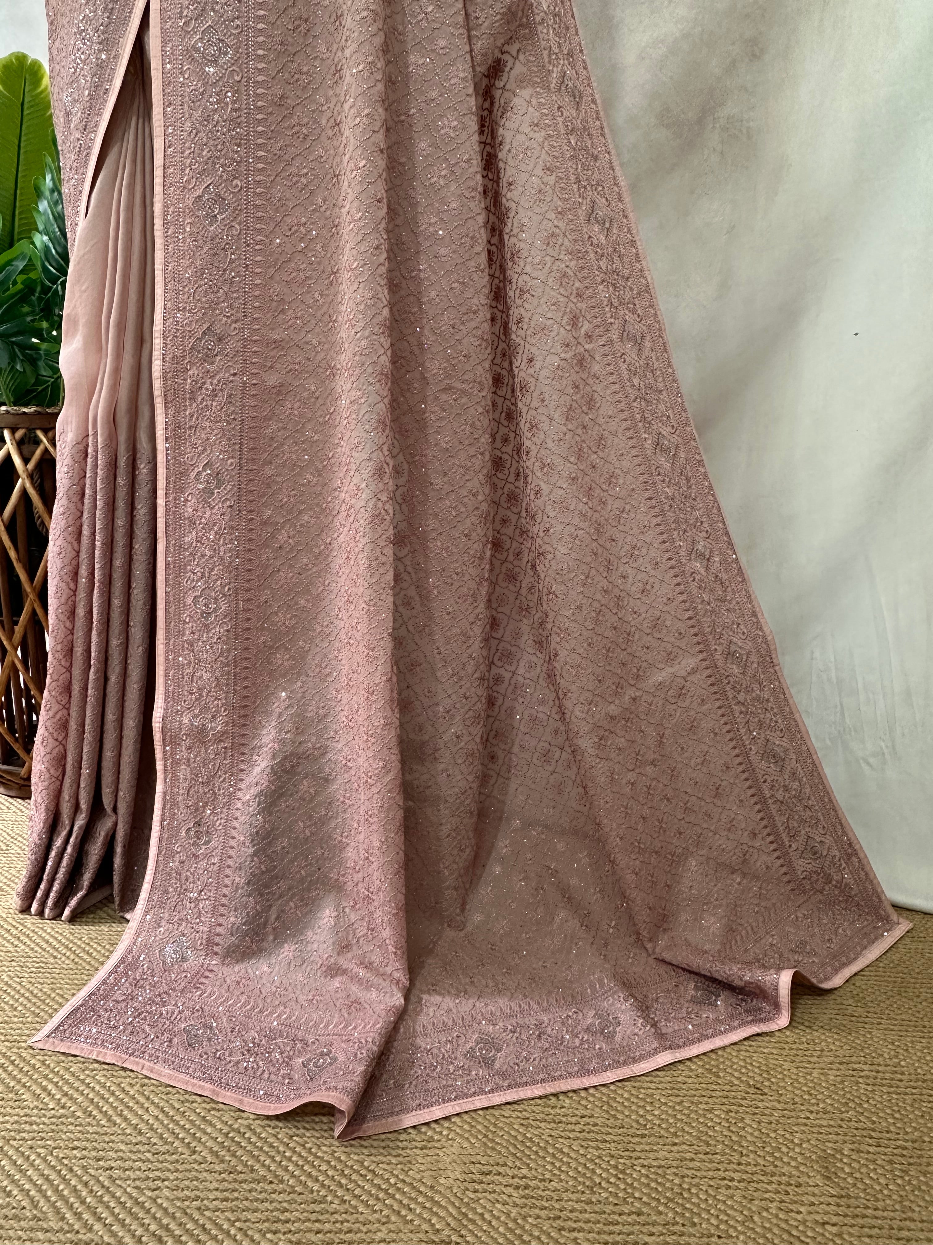 Georgette chikankari saree with stitched blouse