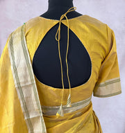 Yellow pure chanderi katan silk handwoven saree with stitched blouse
