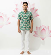 Jaipur cotton Green half sleeve cotton shirt with print