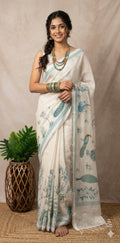 Linen digital Printed saree , with BP