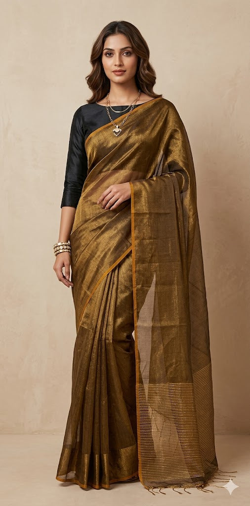 Pure Tissue linen tested Zari saree, no BP