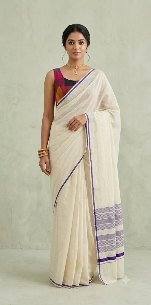Puliyilakkara saree with purple border