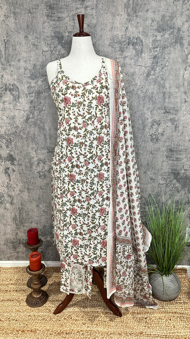 Off white kurti with bottom and dupatta