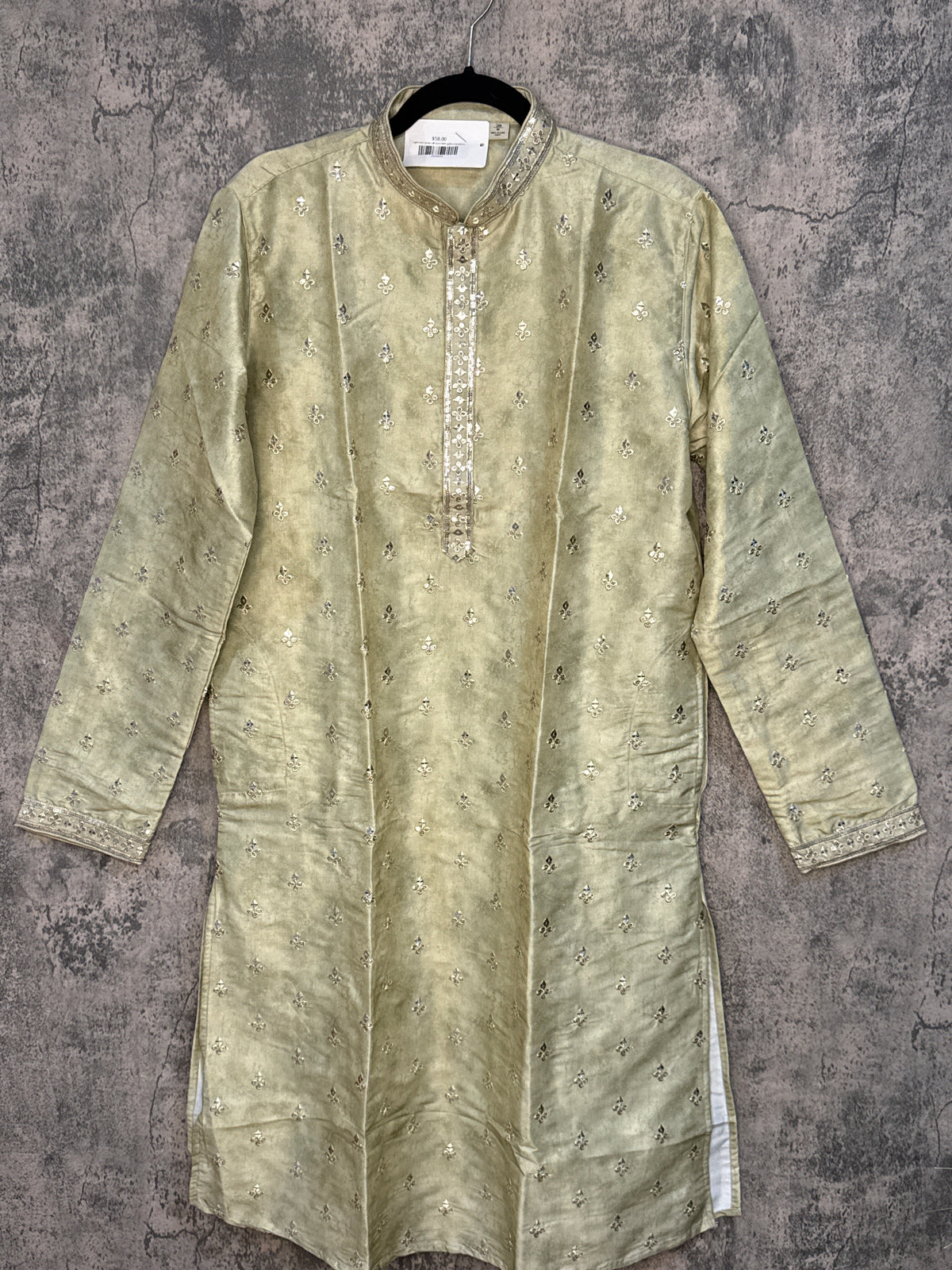 Light mint green silk kurti with gold embroidery