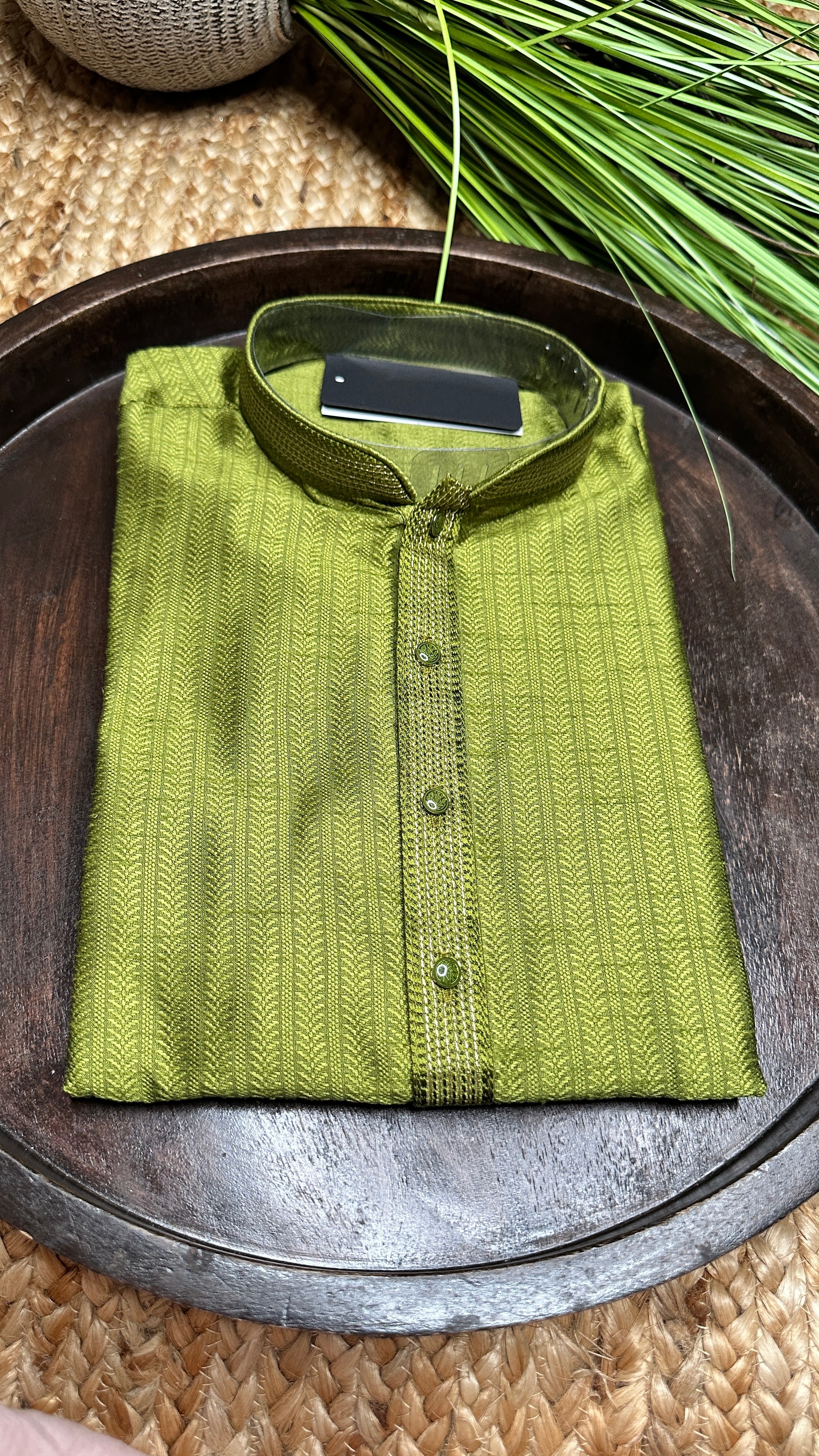 Olive green semi silk kurta - 40