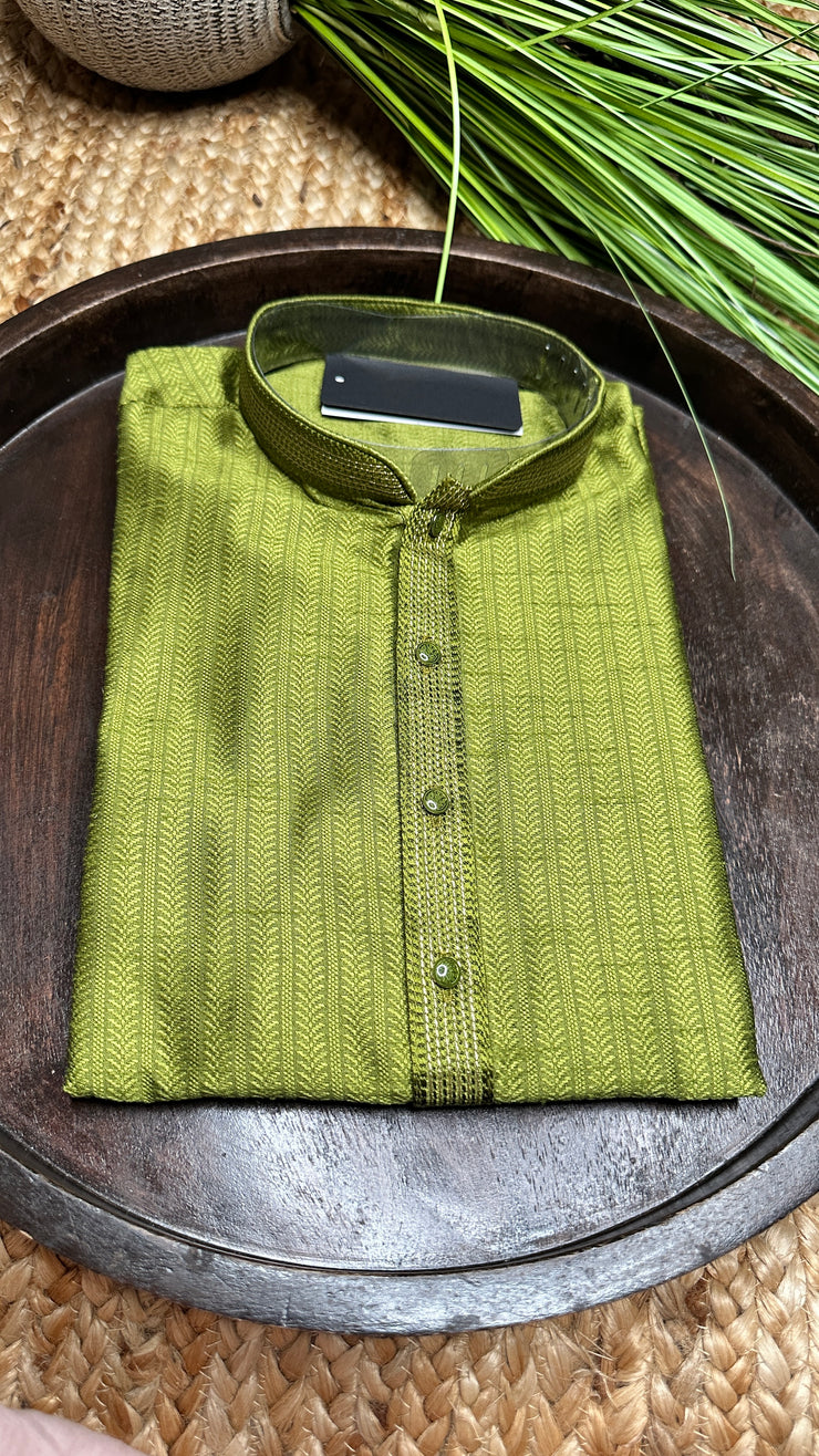 Olive green semi silk kurta - 38