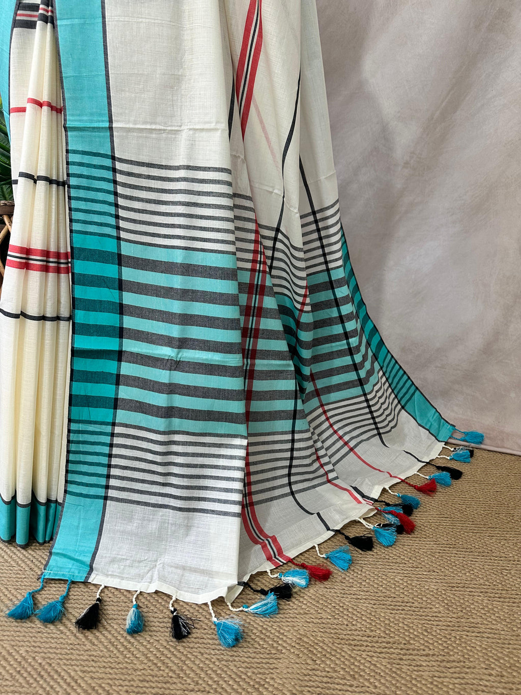 Soft cotton saree with multi color border