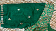 Green brocade silk blouse with mirror work