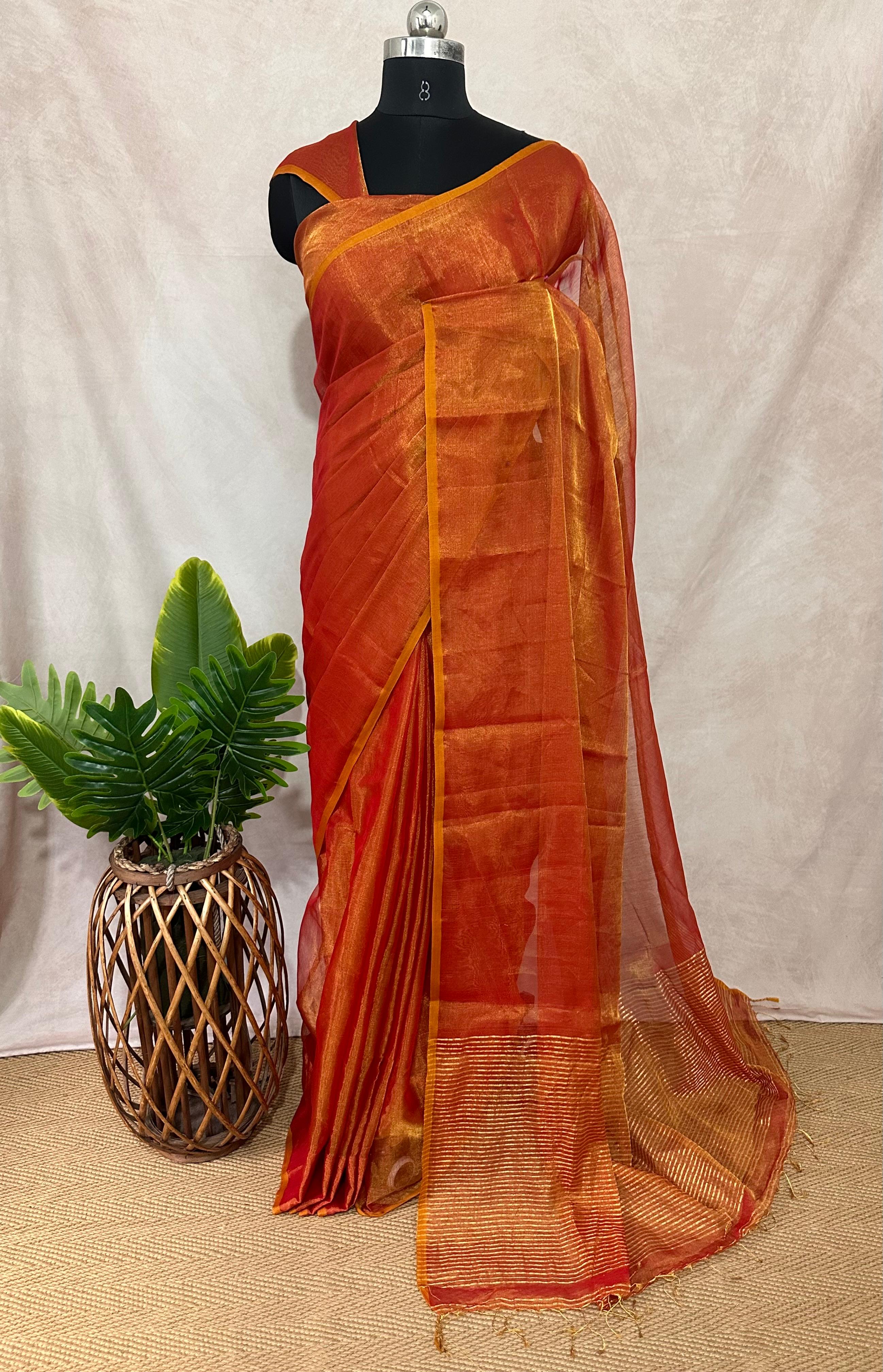 Pure Tissue linen tested Zari saree, no BP