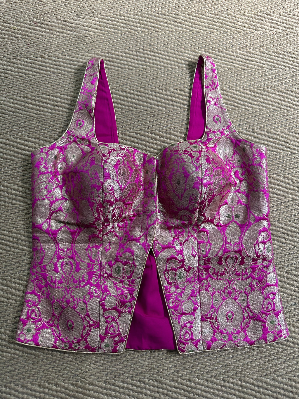 Pink banarsi brocade long top